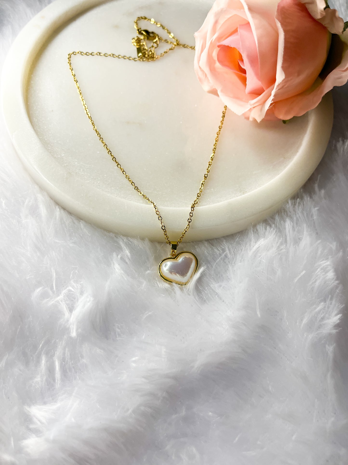 Stainless steel Pearl Heart Necklace