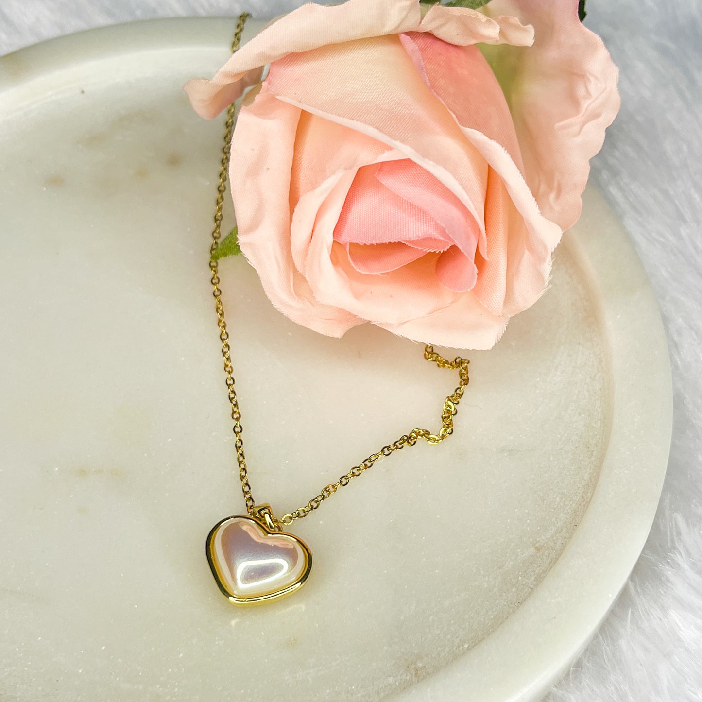 Stainless steel Pearl Heart Necklace