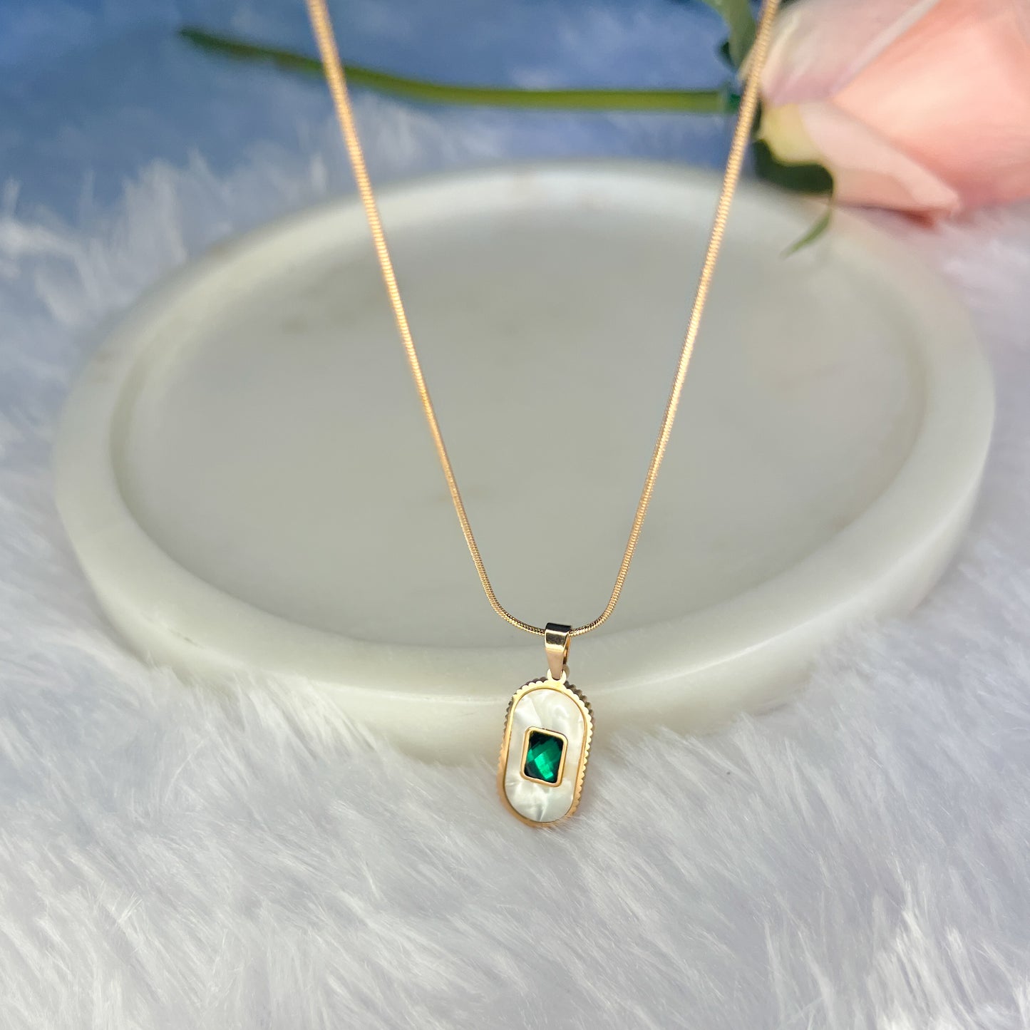 Stainless steel Rose Gold  Cubic Pendent Necklace