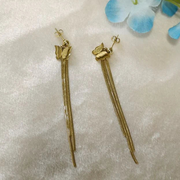 Stainless Steel Gold Plated Dual Butterfly Chain Earring