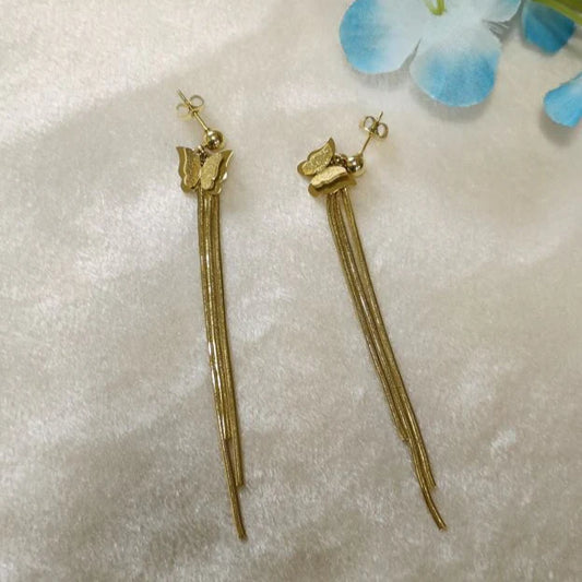 Stainless Steel Gold Plated Dual Butterfly Chain Earring