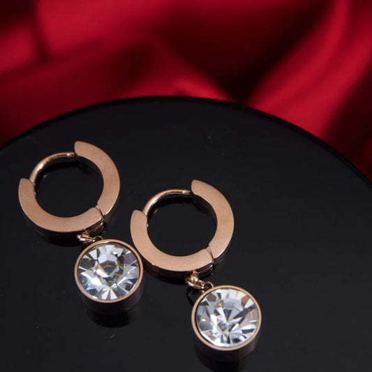 Stainless Steel Rosegold Plated Round Shaped Drop Earring