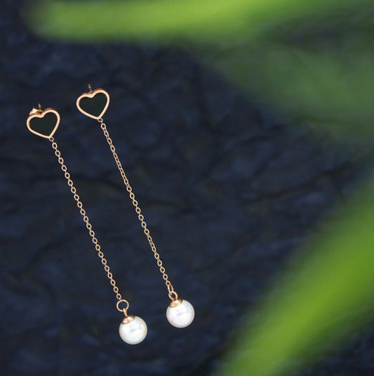 Stainless Steel Rosegold Plated Heart Shaped Long Chain Earring