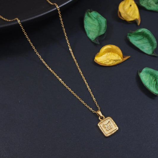 Stainless Steel Gold Plated Square Necklace